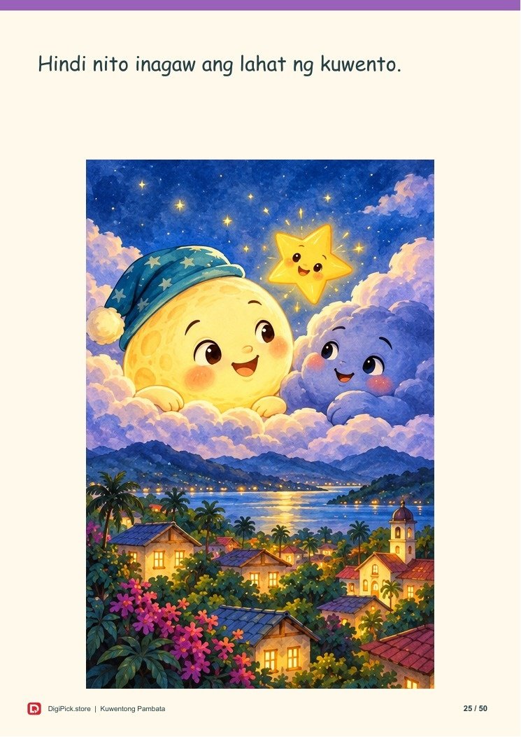Ang Gabing Ayaw Matulog ng Buwan - 50-Page Filipino Storybook (A4 PDF) - actual included file preview
