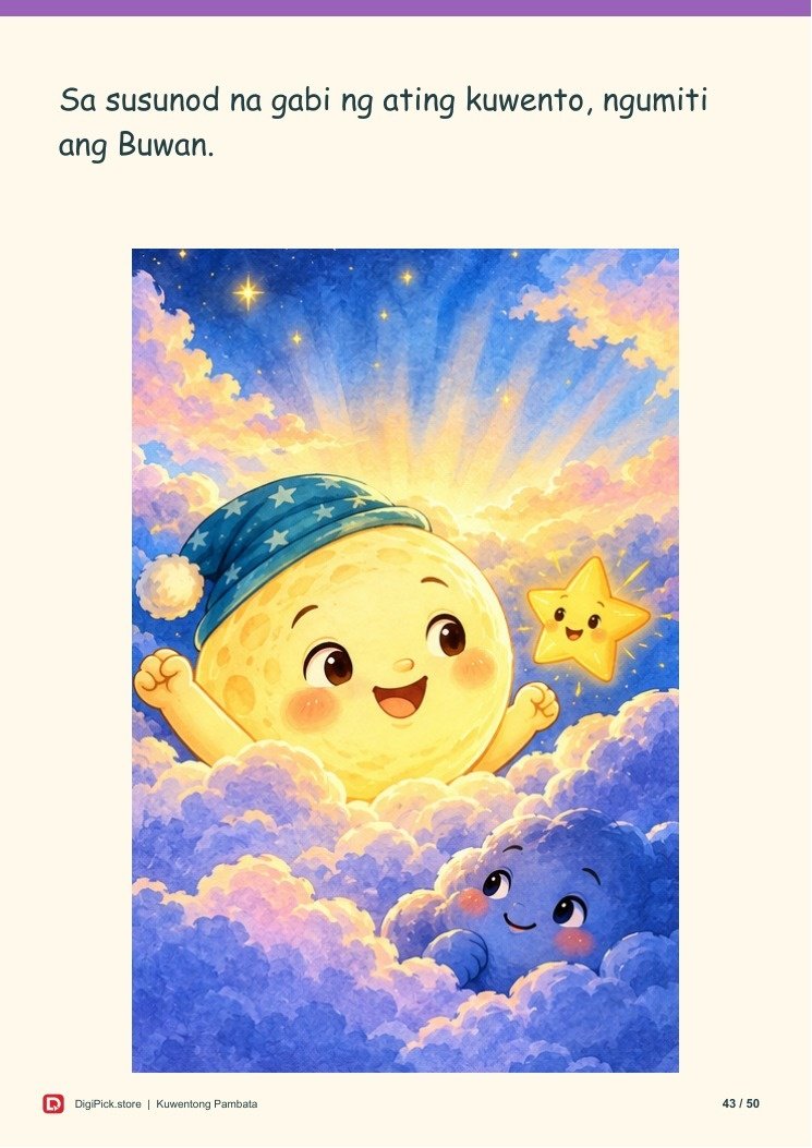 Ang Gabing Ayaw Matulog ng Buwan - 50-Page Filipino Storybook (A4 PDF) - actual included file preview