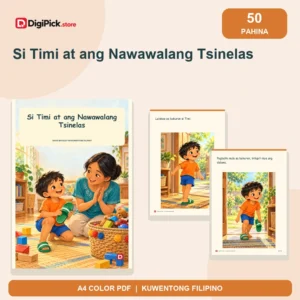 Si Timi at ang Nawawalang Tsinelas - 50-Page Filipino Storybook (A4 PDF) - original DigiPick digital product cover