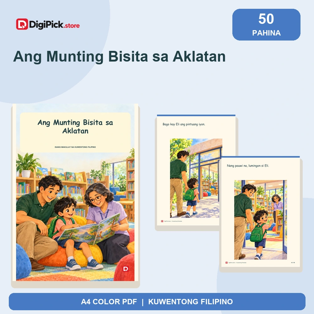 Ang Munting Bisita sa Aklatan - 50-Page Filipino Storybook (A4 PDF) - original DigiPick digital product cover