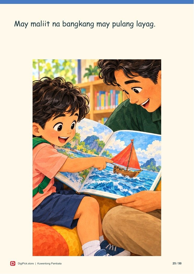 Ang Munting Bisita sa Aklatan - 50-Page Filipino Storybook (A4 PDF) - actual included file preview