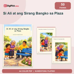 Si Ali at ang Sirang Bangko sa Plaza - 50-Page Filipino Storybook (A4 PDF) - original DigiPick digital product cover