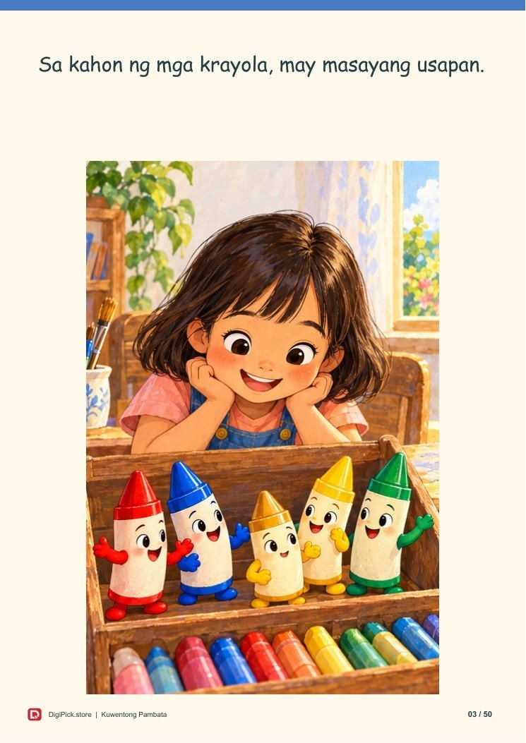 Ang Krayolang Walang Paboritong Kulay - 50-Page Filipino Storybook (A4 PDF) - actual included file preview