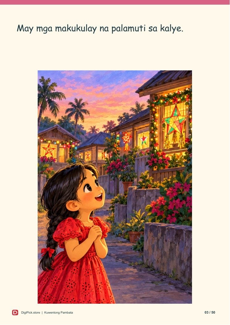 Si Sinta at ang Parol na Gawa sa Papel - 50-Page Filipino Storybook (A4 PDF) - actual included file preview