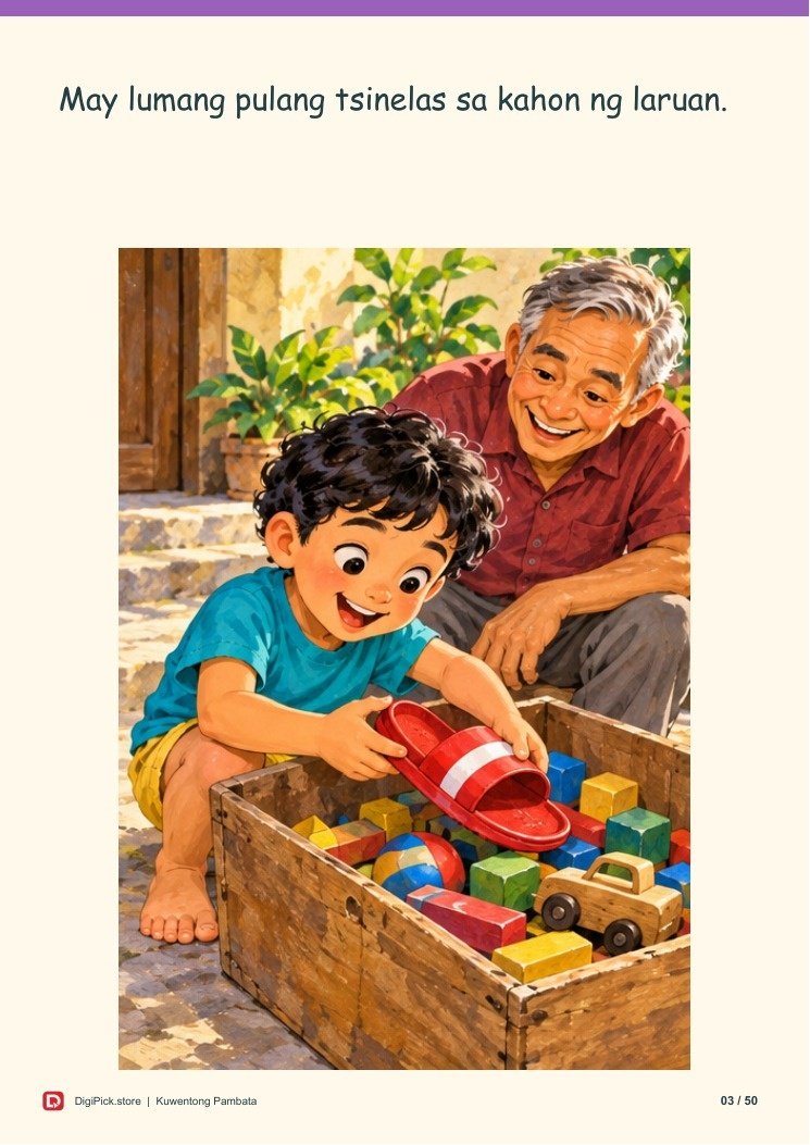 Ang Tsinelas na Naging Bangka - 50-Page Filipino Storybook (A4 PDF) - actual included file preview
