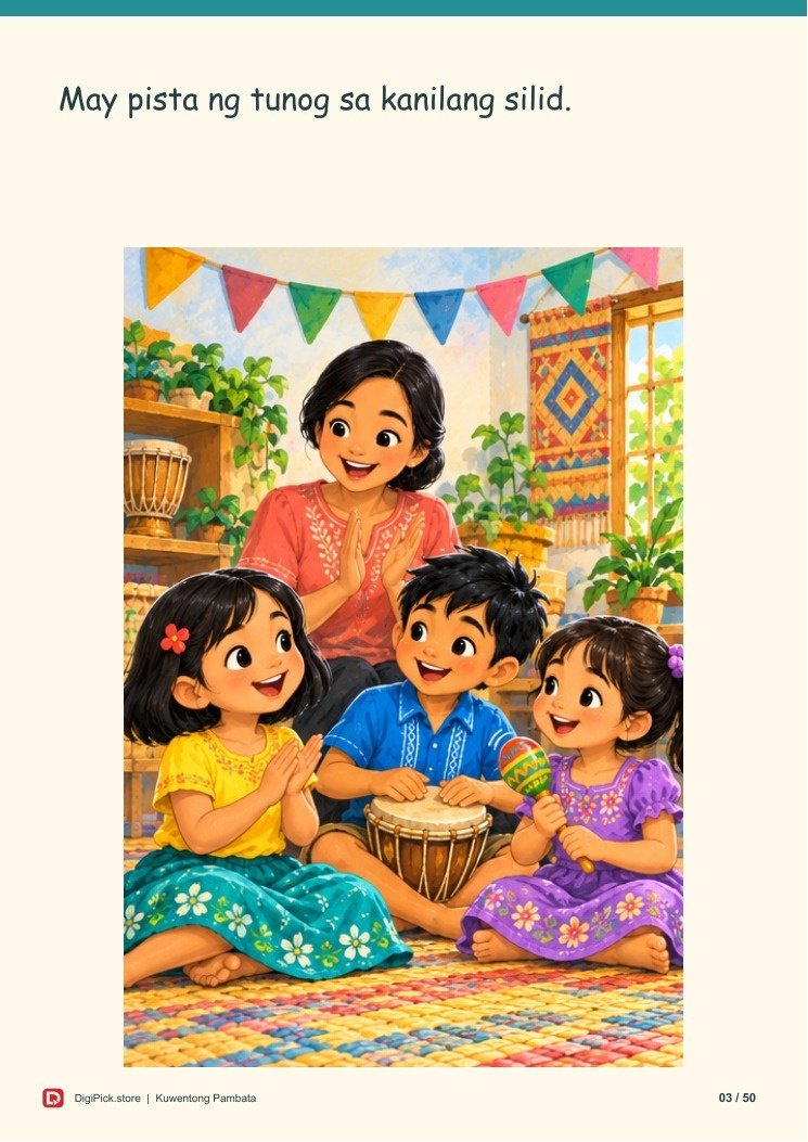Ang Pista ng mga Munting Tunog - 50-Page Filipino Storybook (A4 PDF) - actual included file preview