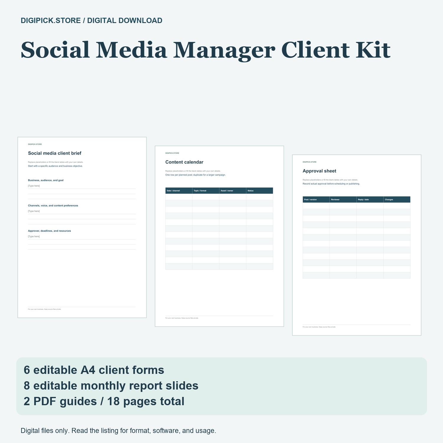 Social Media Manager Client Kit - original DigiPick digital product cover
