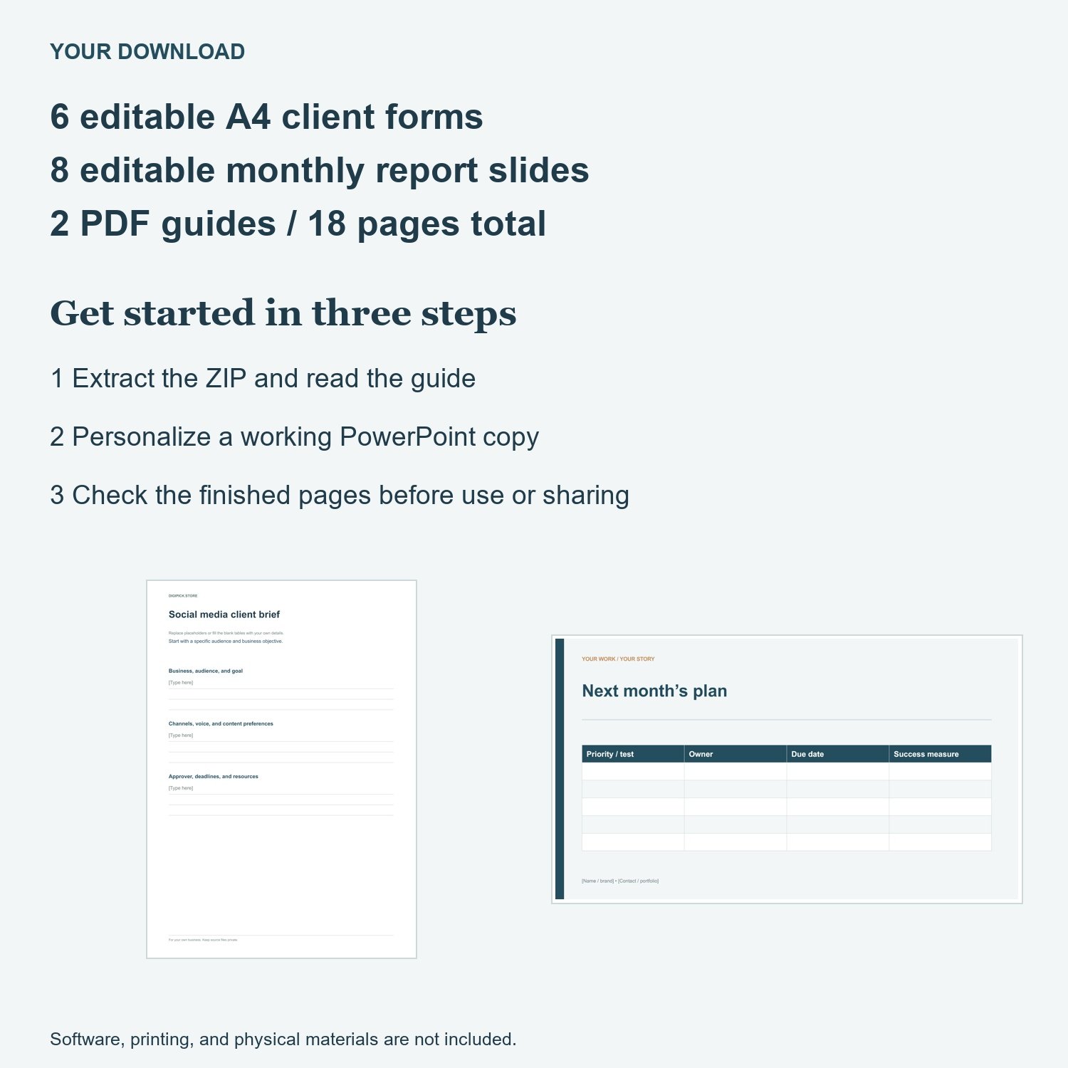 Social Media Manager Client Kit - actual included file preview